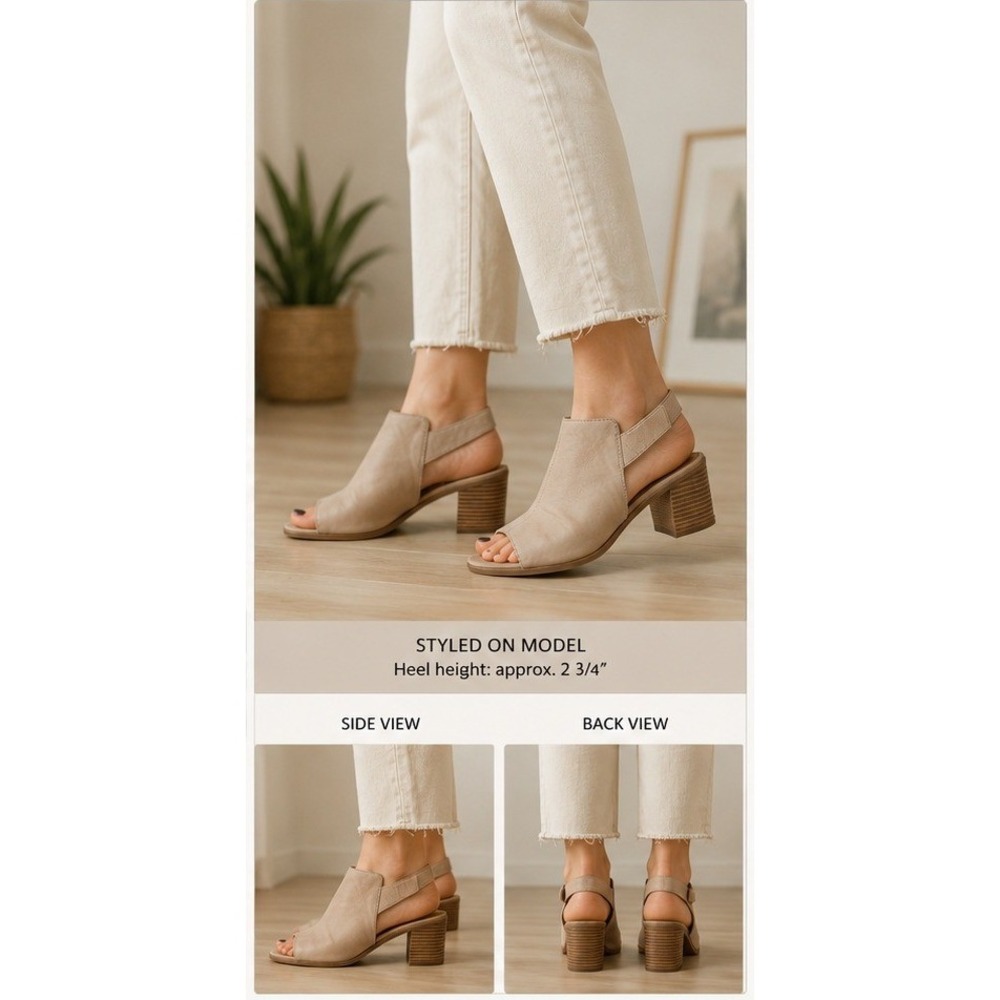 Franco Sarto Helix Sandals Women 6M Nude Leather Block Heel Peep Toe Slingback